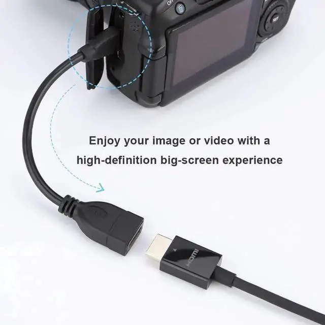 Alt view image 5 of 6 - Mini HDMI to HDMI Cable, CableCreation 0.5ft Mini-HDMI Male to HDMI Female Adapter, Support 1080P Full HD, 3D, for Camera, Camcorder, Graphics Card, Laptop,Tablet, HDTV ,Projector, 0.15M, Black