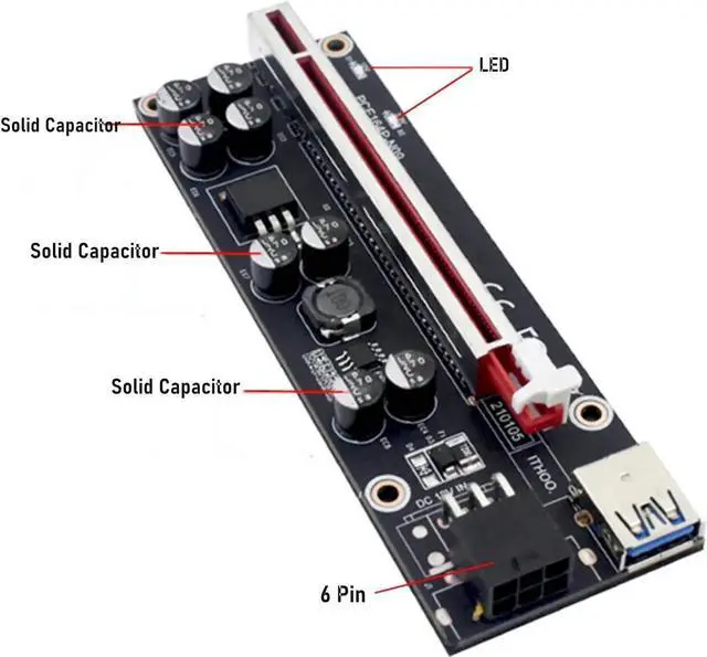 Alt view image 5 of 6 - PCI-E 1x to 16x Riser Card PCI-Express 1 to 4 Slot PCIe USB3.0 Splitter 1 to 4 Adapter GPU Riser Card for BTC Bitcoin Miner Mining (PCIE 1X to 16X Card)