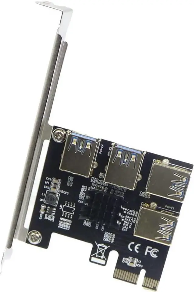 Alt view image 3 of 5 - PCI-E 1x to 16x Riser Card PCI-Express 1 to 4 Slot PCIe USB3.0 Splitter 1 to 4 Adapter GPU Riser Card for BTC Bitcoin Miner Mining (PCIE 1 to 4USB Card Black)