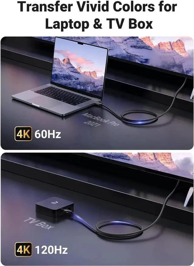 Alt view image 6 of 7 - 8K HDMI 2.1 Cable Ultra High Speed 48Gbps 4K 120Hz HDMI Braided Cord Dynamic HDR Vision HDR 10 eARC HDMI Cable Compatible with MacBook pro 2021 PS5 PS4 Xbox Roku UHD TV Blu-ray Projector 16FT