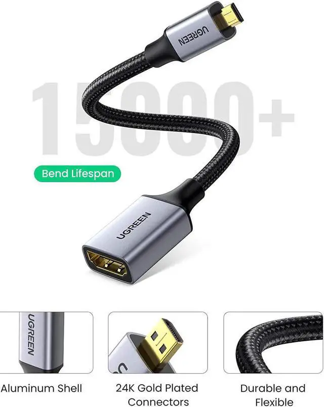 Alt view image 2 of 7 - Micro HDMI to HDMI Adapter, Micro HDMI to Female HDMI Aluminum Portable Cable HDMI Adapter Supports 4K 3D 1080P, Compatible with GoPro Hero 7 Raspberry Pi 4 Sony A6000 Camera Nikon B500, 8 Inch