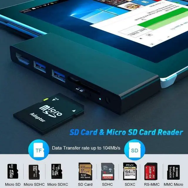 Alt view image 6 of 7 - 6-in-2 Surface Go/Go 2/Go 3 Docking Station, Microsoft Surface Go Docking Station with 4K HDMI Port, 2 USB 3.0 Ports(5Gbps), 3.5mm Earphones Jack, SD/TF Card Reader for Microsoft Surface Go 3/Go 2/Go