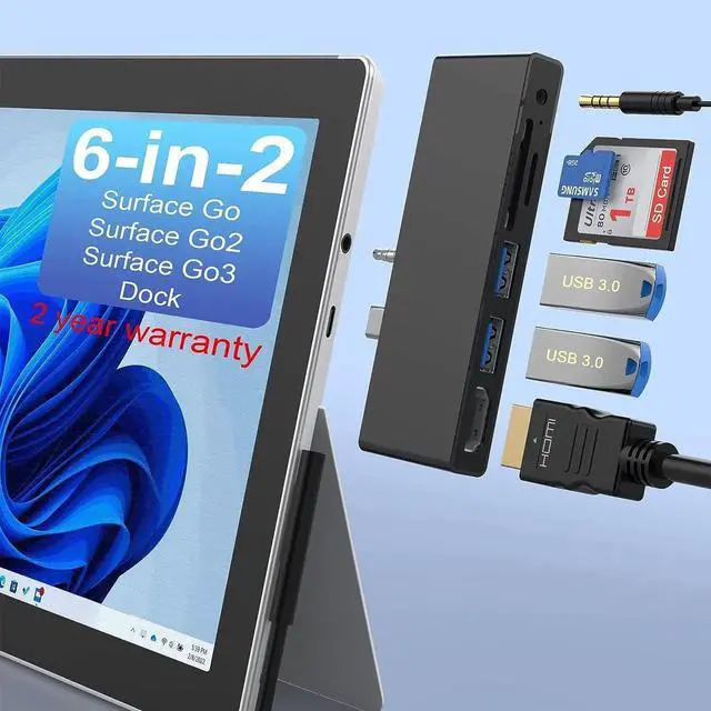 Main image of 6-in-2 Surface Go/Go 2/Go 3 Docking Station, Microsoft Surface Go Docking Station with 4K HDMI Port, 2 USB 3.0 Ports(5Gbps), 3.5mm Earphones Jack, SD/TF Card Reader for Microsoft Surface Go 3/Go 2/Go