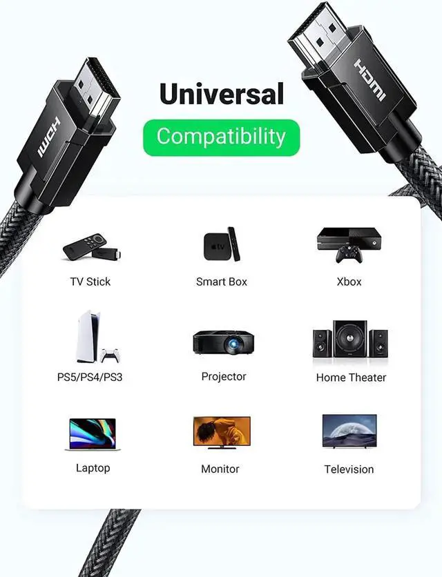 Alt view image 7 of 7 - 8K HDMI 2.1 Certified Cable 48Gbps Ultra High Speed 4K 120Hz HDMI Cable Durable Nylon Braided HDMI Cord Support Dynamic HDR eARC Compatible for PS5 Xbox One Nintendo Switch TV Roku 6.6 FT