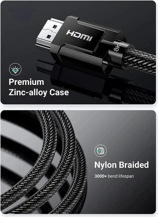 Alt view image 5 of 7 - 8K HDMI 2.1 Certified Cable 48Gbps Ultra High Speed 4K 120Hz HDMI Cable Durable Nylon Braided HDMI Cord Support Dynamic HDR eARC Compatible for PS5 Xbox One Nintendo Switch TV Roku 6.6 FT