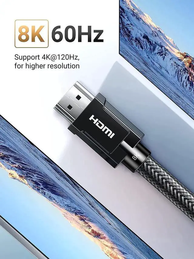 Alt view image 3 of 7 - 8K HDMI 2.1 Certified Cable 48Gbps Ultra High Speed 4K 120Hz HDMI Cable Durable Nylon Braided HDMI Cord Support Dynamic HDR eARC Compatible for PS5 Xbox One Nintendo Switch TV Roku 6.6 FT