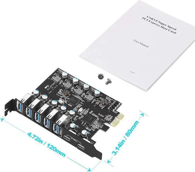 Alt view image 7 of 7 - PCI-E to USB 3.0 Type A+Type C Expansion Card FL110 Chipset 5Gbps for Desktop PC Host Card Support Linus, Windows 10/8/7/XP and MAC OS 10.8.2 Above (5X USB-A+2X USB-C)