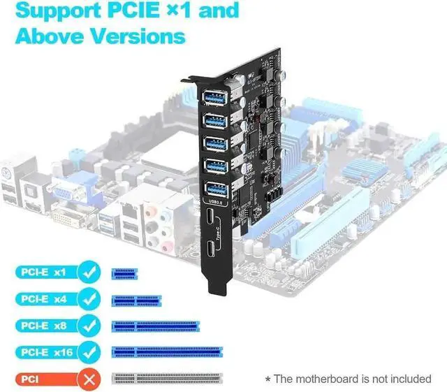 Alt view image 2 of 7 - PCI-E to USB 3.0 Type A+Type C Expansion Card FL110 Chipset 5Gbps for Desktop PC Host Card Support Linus, Windows 10/8/7/XP and MAC OS 10.8.2 Above (5X USB-A+2X USB-C)