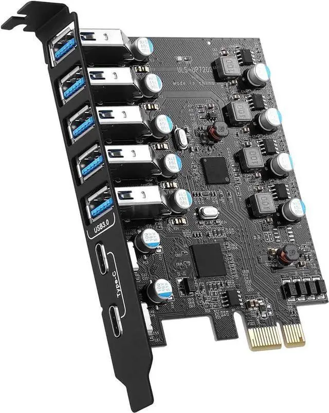 Main image of PCI-E to USB 3.0 Type A+Type C Expansion Card FL110 Chipset 5Gbps for Desktop PC Host Card Support Linus, Windows 10/8/7/XP and MAC OS 10.8.2 Above (5X USB-A+2X USB-C)