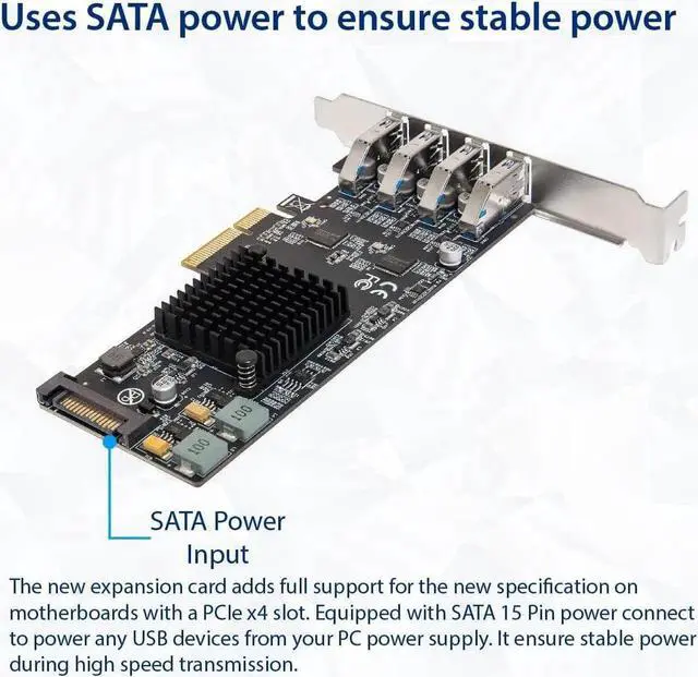 Alt view image 5 of 5 - USB 3.1 Gen 2 10 Gbps 4 Port Type-A PCI-e 3.0 x4 ASMedia ASM3142 Controller,SI-PEX20233