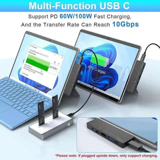 Alt view image 2 of 7 - Surface Pro 9 Pro 8 Docking Station Hub with 4K HDMI, Full-Function Type C (Display+10Gbps Data+100W PD Charging), 100M Ethernet,USB3.0,Type C Data Audio SD/TF Card Slot for Microsoft Surface Pro 9/8