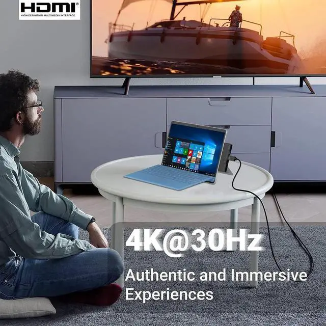 Alt view image 4 of 7 - Surface Pro 9 Pro 8 Docking Station Hub with 4K HDMI, Full-Function Type C (Display+10Gbps Data+100W PD Charging), 100M Ethernet,USB3.0,Type C Data Audio SD/TF Card Slot for Microsoft Surface Pro 9/8