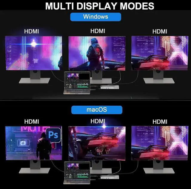 Alt view image 6 of 7 - MacBook Docking Station Triple Monitors,Display Link 15-in-1 USB C Dock with Triple HDMI for M1/M2 MacBook, RJ45 LAN,2 USB A, 2 Type C, 100W USB C Charging, SD/TF, Audio/Mic, for M1 M2 Mac OS Laptops