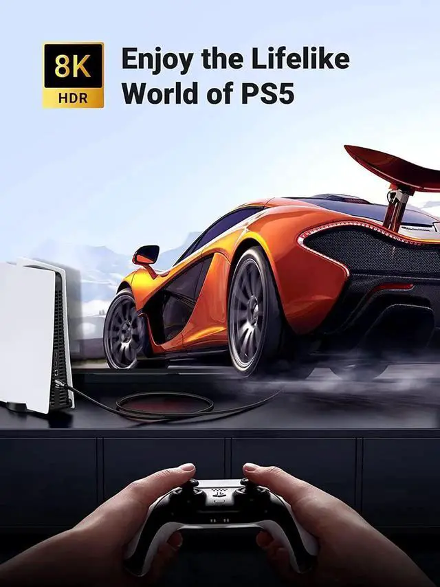 Alt view image 2 of 7 - 8K HDMI 2.1 Cable Ultra High Speed 48Gbps 4K 120Hz HDMI Braided Cord Dynamic HDR Vision HDR 10 eARC HDMI Cable Compatible with MacBook pro 2021 PS5 PS4 Xbox Roku UHD TV Blu-ray Projector 6FT