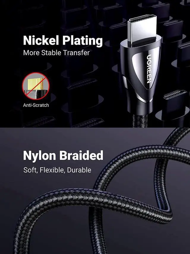 Alt view image 3 of 7 - 8K HDMI 2.1 Cable Ultra High Speed 48Gbps 4K 120Hz HDMI Braided Cord Dynamic HDR Vision HDR 10 eARC HDMI Cable Compatible with MacBook pro 2021 PS5 PS4 Xbox Roku UHD TV Blu-ray Projector 6FT
