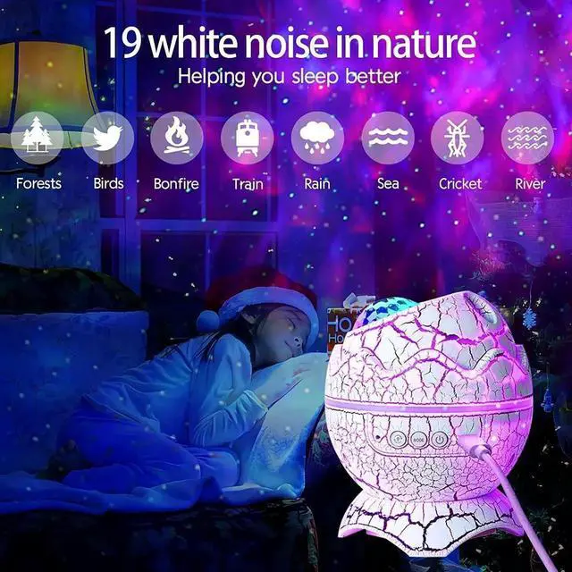 Alt view image 7 of 7 - Dinosaur Egg Galaxy Star Projector Starry Light with Wireless Music Player, Night Light with White Noise, Nebula,Timer & Remote Control Best Gift & Decoration for Children's and Adults' Bedroom