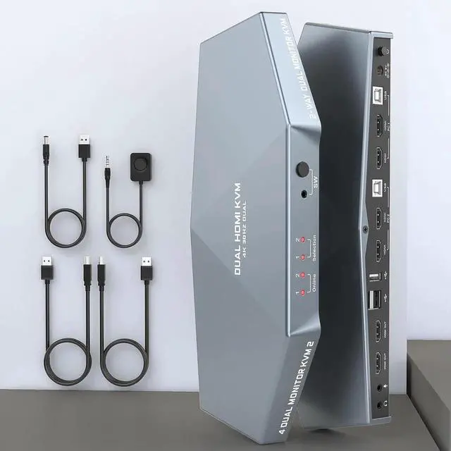 Main image of 4K@60HZ KVM Switch 2 Monitors 2 Computers, HDMI 2 Port Dual Monitor KVM, KVM Switch Dual Monitor 4K@60Hz, USB Hub, Stereo Audio, Hotkey, Button Switching, PC Keyboard Mouse Switcher Box with Cables