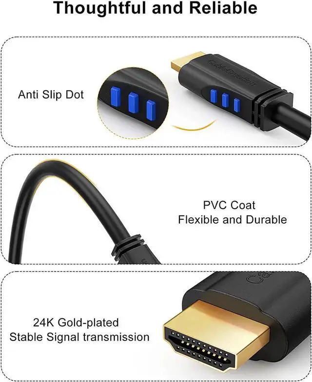 Alt view image 3 of 7 - HDMI 2.0 Cable, CableCreation 6 Feet 4K (60Hz) Down Angle 90 Degree Down HDMI Cable with Gold Plated Connector, Support Ultra HD, 3D Video, Ethernet, Audio Return Channel, Black