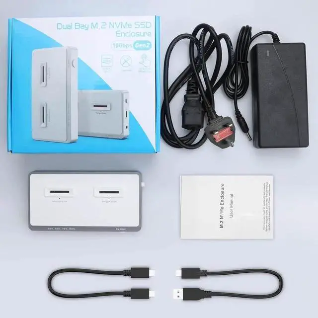 Alt view image 6 of 7 - 10Gbps Dual-Bay NVMe M.2 Duplicator Docking Station Offline Clone USB C to NVME SSD Enclosure for M Key NVMe PCIe 2242 2260 2280 22110 M.2 SSDs (NVMe Docking Station Tool-Free Dual-Bay)