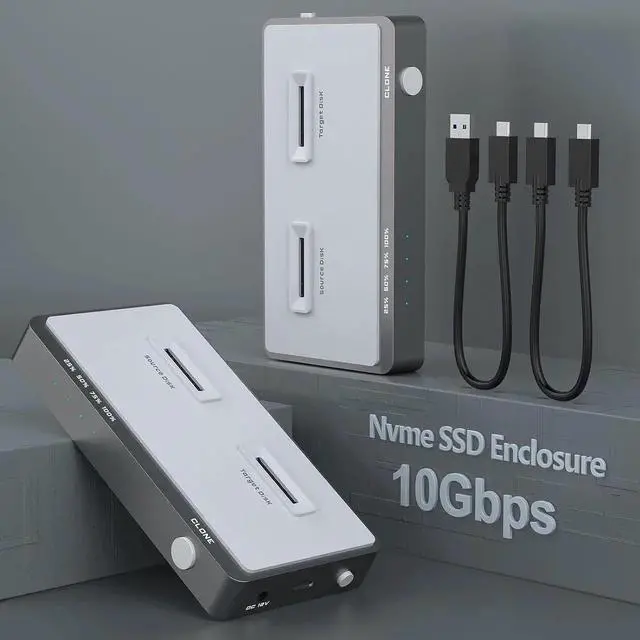Main image of 10Gbps Dual-Bay NVMe M.2 Duplicator Docking Station Offline Clone USB C to NVME SSD Enclosure for M Key NVMe PCIe 2242 2260 2280 22110 M.2 SSDs (NVMe Docking Station Tool-Free Dual-Bay)
