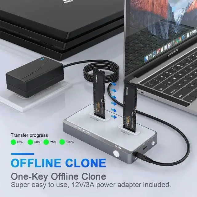Alt view image 7 of 7 - 10Gbps Dual-Bay NVMe M.2 Duplicator Docking Station Offline Clone USB C to NVME SSD Enclosure for M Key NVMe PCIe 2242 2260 2280 22110 M.2 SSDs (NVMe Docking Station Tool-Free Dual-Bay)