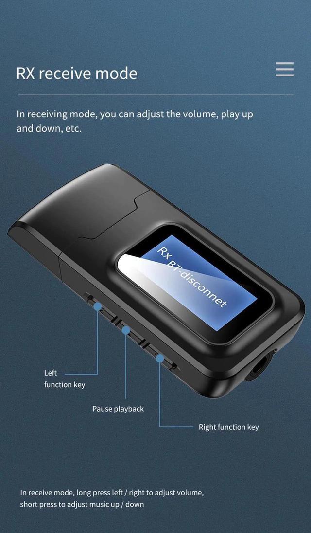 Alt view image 2 of 5 - Bluetooth 5.0 Receiver Transmitter LCD Display 3.5 3.5mm AUX Jack 2In1 USB Bluetooth Dongle Wireless Audio Adapter for Car PC TV