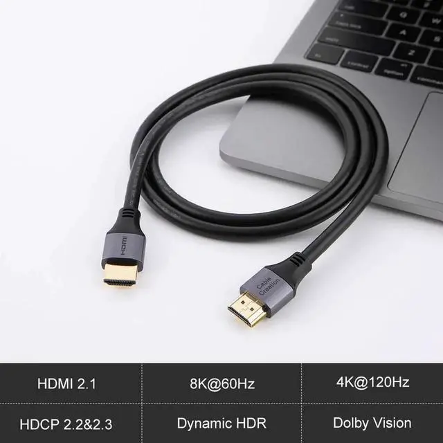 Alt view image 5 of 7 - 8K HDMI Cable 6.6ft, CableCreation 8K HDMI Ultra HD High Speed 48Gbps Cable,8K 60Hz, Dolby Vision, HDCP 2.2,4:4:4, eARC, Compatible with PS5, PS4, Nintendo Switch, Xbox One, QLED TV, Roku TV, VIZIO TV