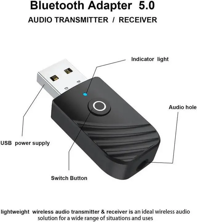 Alt view image 4 of 5 - 3-In-1 Bluetooth 5.0 Audio Transmitter And Receiver With 3.5mm Jack Support AUX And USB Stereo Wireless Music Adapter For TV Car