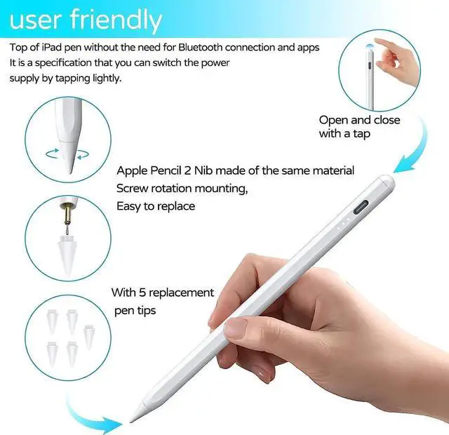 Alt view image 3 of 7 - Stylus Pen for Apple iPad Pro/Air(2018-2022), 5 Minuts Get This Stylus Pencil for iPad Full Charged, A Substitute for Your Apple Pencil, with Tilt Bold Function, Palm Rejection & Magnetic Attach