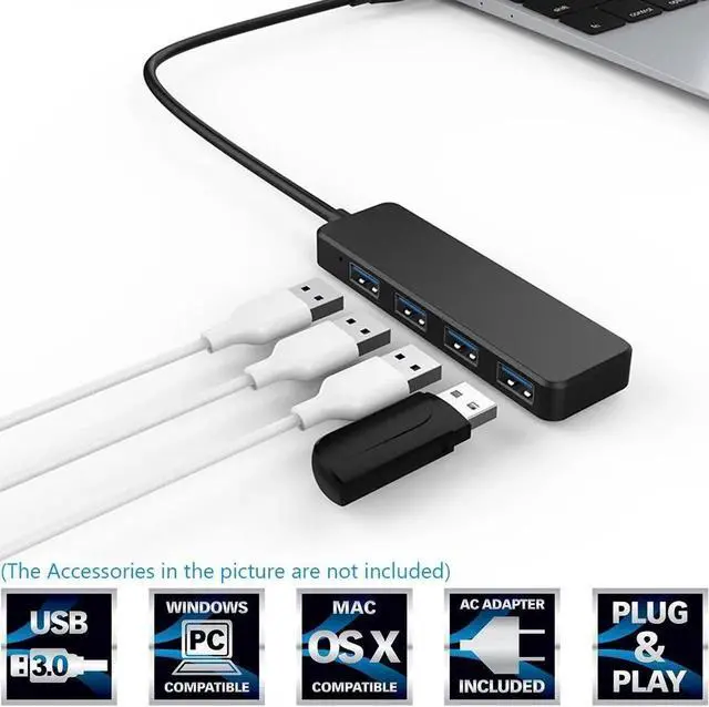 Alt view image 5 of 5 - 1 PC Ultra Slim High Speed USB 2.0 3.0 Hub External 4 Ports Adapter Splitter USB Expander For Laptop PC Computer Peripherals