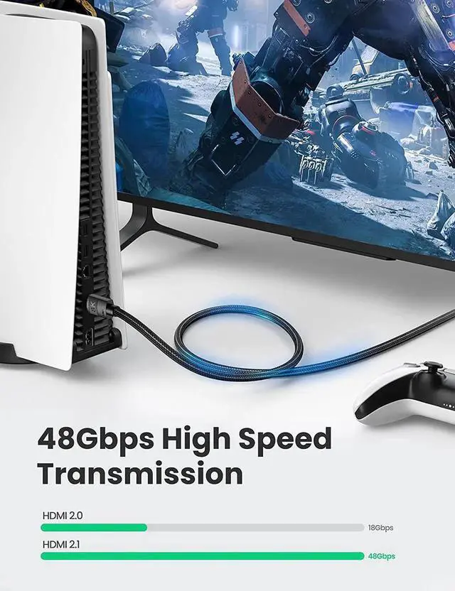 Alt view image 2 of 7 - HDMI 2.1 Cable 8K 48Gbps 6.6FT Ultra High Speed 8K HDMI Braided Cord 4K@120Hz 8K@60Hz Support Dynamic HDR eARC Dolby Atmos HDCP Compatible with PS5 PS4 Xbox Roku TV HDTV Blu-ray Projector