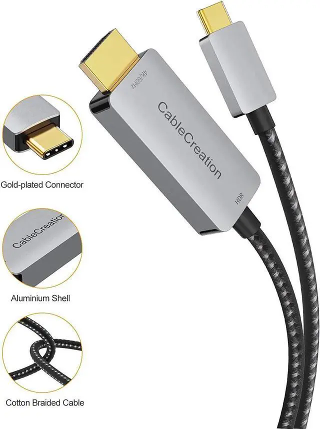 Alt view image 3 of 7 - USB C to HDMI Cable 6FT with HDR 4K@60Hz, 2K@144Hz, 2K@120Hz, CableCreation USB Type C to HDMI Cable Thunderbolt 3 Compatible for MacBook Pro/Air, iMac, iPad Pro 2020, Galaxy S20 S10/Note 10