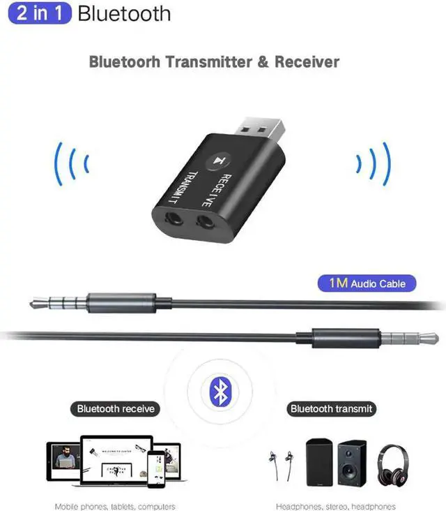 Alt view image 2 of 5 - Wireless USB AUX Bluetooth Car Bluetooth Mini Bluetooth 5.0 Transmitter Receiver Audio Music Wireless Adapter for TV PC