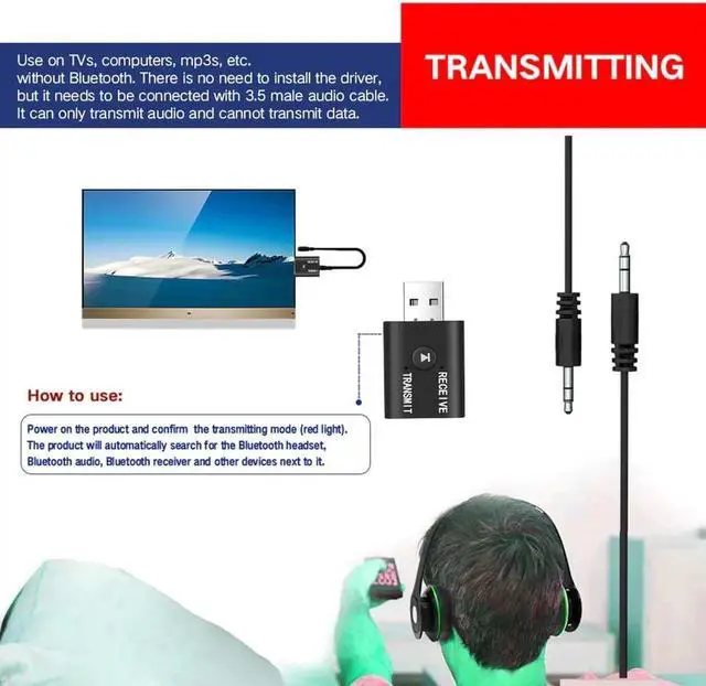 Alt view image 4 of 5 - Wireless USB AUX Bluetooth Car Bluetooth Mini Bluetooth 5.0 Transmitter Receiver Audio Music Wireless Adapter for TV PC