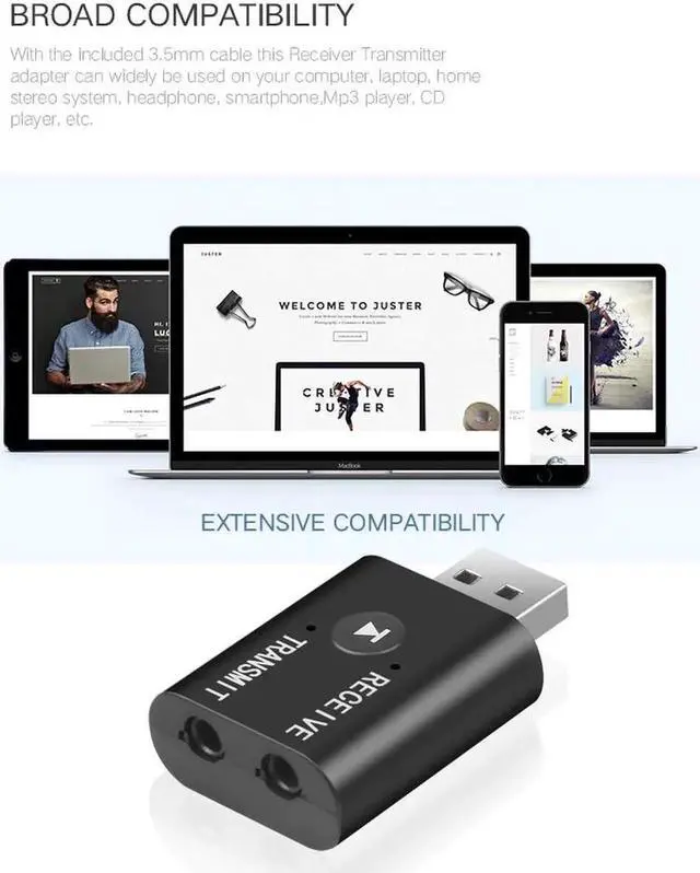 Alt view image 3 of 5 - Wireless USB AUX Bluetooth Car Bluetooth Mini Bluetooth 5.0 Transmitter Receiver Audio Music Wireless Adapter for TV PC