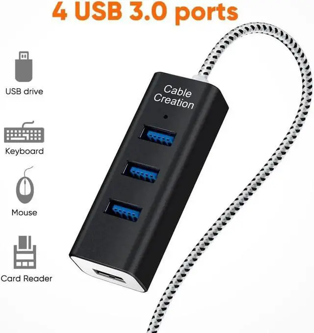 Alt view image 2 of 6 - CableCreation 4-Port USB 3.0 Hub with 4.9 Feet Extension Long Cable, 5Gbps Data Rate for MacBook Pro, iMac, PC, Laptop, USB Flash Drives, Surface Pro, XPS, Aluminum Black, 1.5M