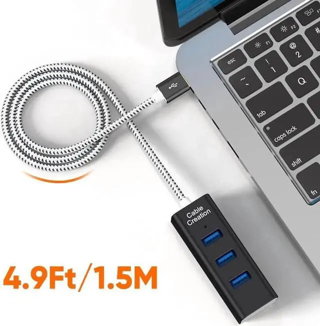 Alt view image 6 of 6 - CableCreation 4-Port USB 3.0 Hub with 4.9 Feet Extension Long Cable, 5Gbps Data Rate for MacBook Pro, iMac, PC, Laptop, USB Flash Drives, Surface Pro, XPS, Aluminum Black, 1.5M