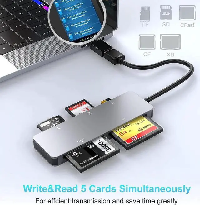 Alt view image 3 of 7 - CFast Card Reader USB C USB 3.0, CFast 2.0 Multi Card Reader, CFast/XD/CF/SD/TF 5 in 1 Memory Card Reader/Adapter/Hub for CFast SD SDXC SDHC CF CFI Micro SD SDXC XD,for Windows/Mac/Linux/Android