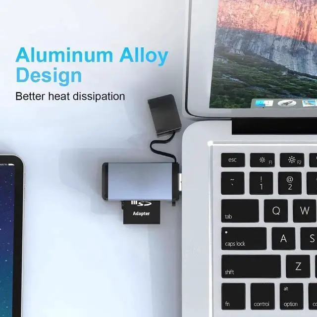 Alt view image 7 of 7 - USB3.0 SD Card Reader, [All Metal] USB 3.0 Dual Slot Memory Card Reader for SDXC, SDHC, SD, MMC, RS-MMC, Micro SDXC, Micro SD, Micro SDHC Card Read 2 Cards Simultaneously
