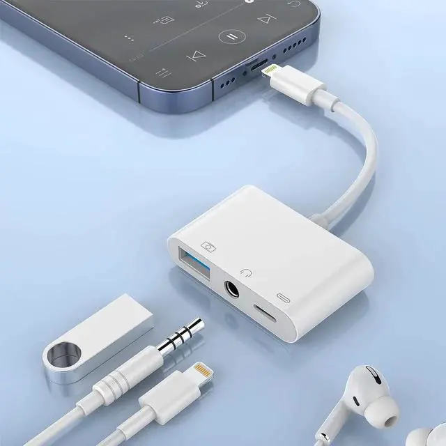 Main image of USB + 3.5mm AUX Adapter for iPhone/iPad, USB Camera Adapter and 3.5mm Headphone Audio Jack Adapter with iPhone Charger Splitter, 3 in 1 USB OTG Adapter for iPhone iPad,USB Flash Drive, Keyboard, Mouse