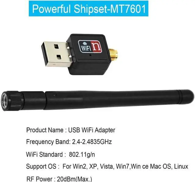 Alt view image 2 of 5 - 150mbps USB Wifi Adapter Mini Wireless Lan Card 802.11b/g/n MT7601 Wlan PC Wi Fi Wi-Fi Dongle Wifi Receiver Antenna