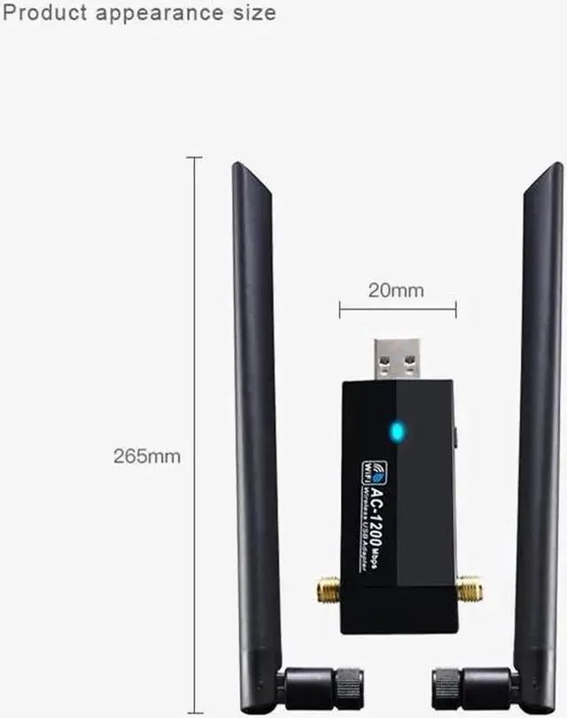 Alt view image 2 of 5 - 1200Mbps Wireless USB Network Card USB3.0 Dual Band 2.4G&5.8G Wifi Receiver&Wireless Adapter for PC With 2Pcs Antennas