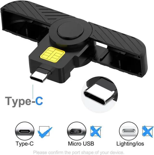 Alt view image 2 of 6 - USB C DOD Military USB Common Access CAC Smart Card Reader and ID CAC Card Reader,Compatible with Mac Os, Windows,Linux(Mini Foldable and Portable Type C) New