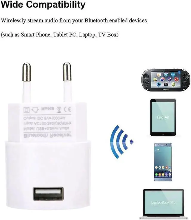Alt view image 2 of 5 - 110V 220V Audio Adapter USB Wall Charger Wireless Bluetooth Receiver Adapter 3.5MM AUX V5.0 Audio Music Receiver EU US Plug