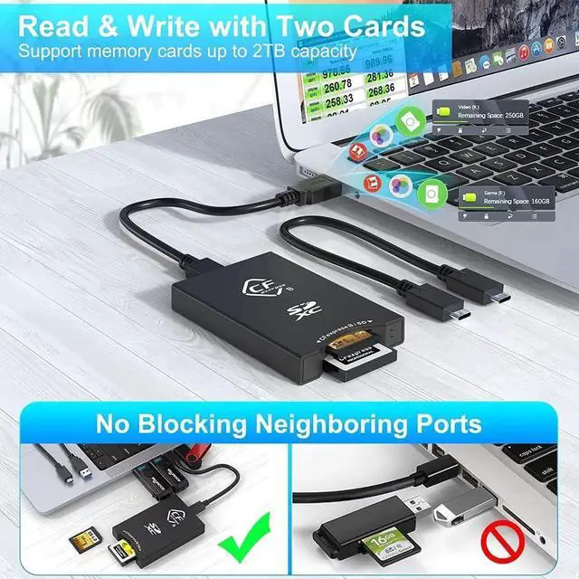 Alt view image 7 of 7 - 3 in 1 CFexpress Type B/Type A and SD UHS-II Dual-Slot Memory Card Reader, USB 3.2 Gen-2 10Gbps CFexpress Type a Type b Card Reader, Portable CF Express Reader Two Card Slots Can Work Simultaneously