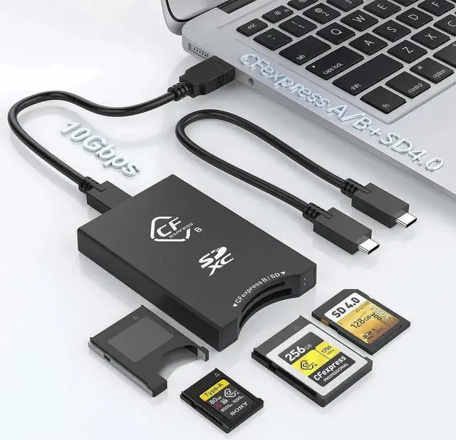 Main image of 3 in 1 CFexpress Type B/Type A and SD UHS-II Dual-Slot Memory Card Reader, USB 3.2 Gen-2 10Gbps CFexpress Type a Type b Card Reader, Portable CF Express Reader Two Card Slots Can Work Simultaneously