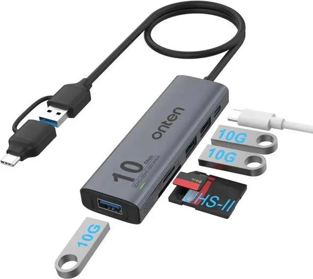 Alt view image 2 of 7 - USB C USB HUB,Onten USB 3.2 GEN 2 10G Speed, USB A/USB C to USB A Adapter.with 3 USB A Ports(10G) and UHS-II SD/TF Ports, USB C UHS-II SD Card Reader Compatible with SD/SDHC/SDXC/Micro SD