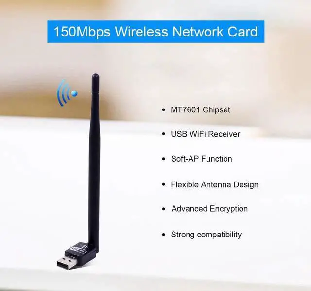 Alt view image 3 of 5 - 150Mbps Mini USB WiFi Adapter Ralink MT7601 Wireless Network Card 2.4G Antenna PC LAN Wi Fi Wi-Fi Receiver 802.11 b/g/n
