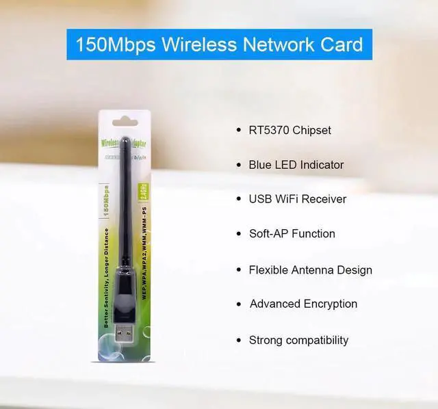 Alt view image 3 of 5 - 150Mbps Ralink RT5370 Wireless Network Card Mini USB 2.0 WiFi Adapter Antenna PC LAN Wi-Fi Receiver Dongle 802.11 b/g/n