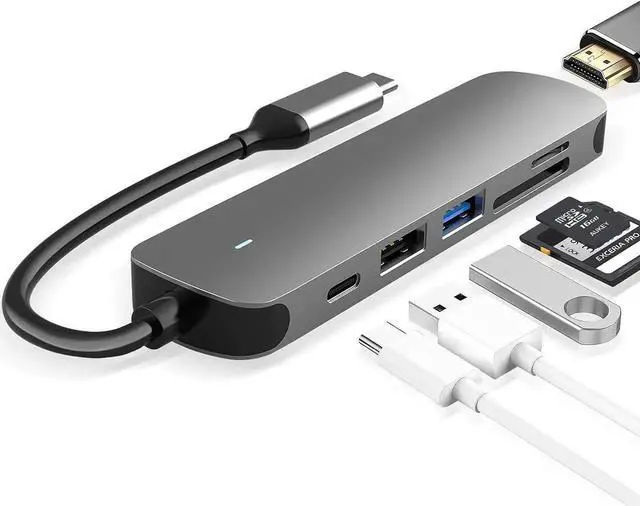 Main image of USB C HUB, USB C Adapter 6 in 1 with USB 3.0, 4K-HDMI, USB C Connection/PD, SD/TF Card Reader, Docking Station Compatible with MacBook Pro/Air Laptop and Other Type C Device